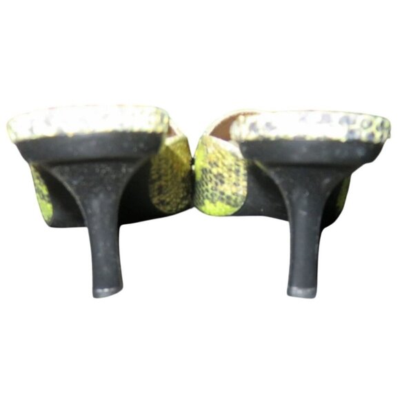 F Mode Verdon Green Viper Anis Snakeskin Italian Leather Square Toe Kitten Mules - Picture 4 of 14